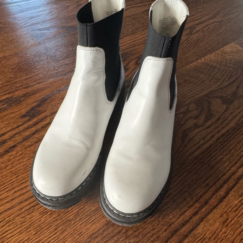 Marc Fisher White and Black Ankle Booties with Elastic Panels